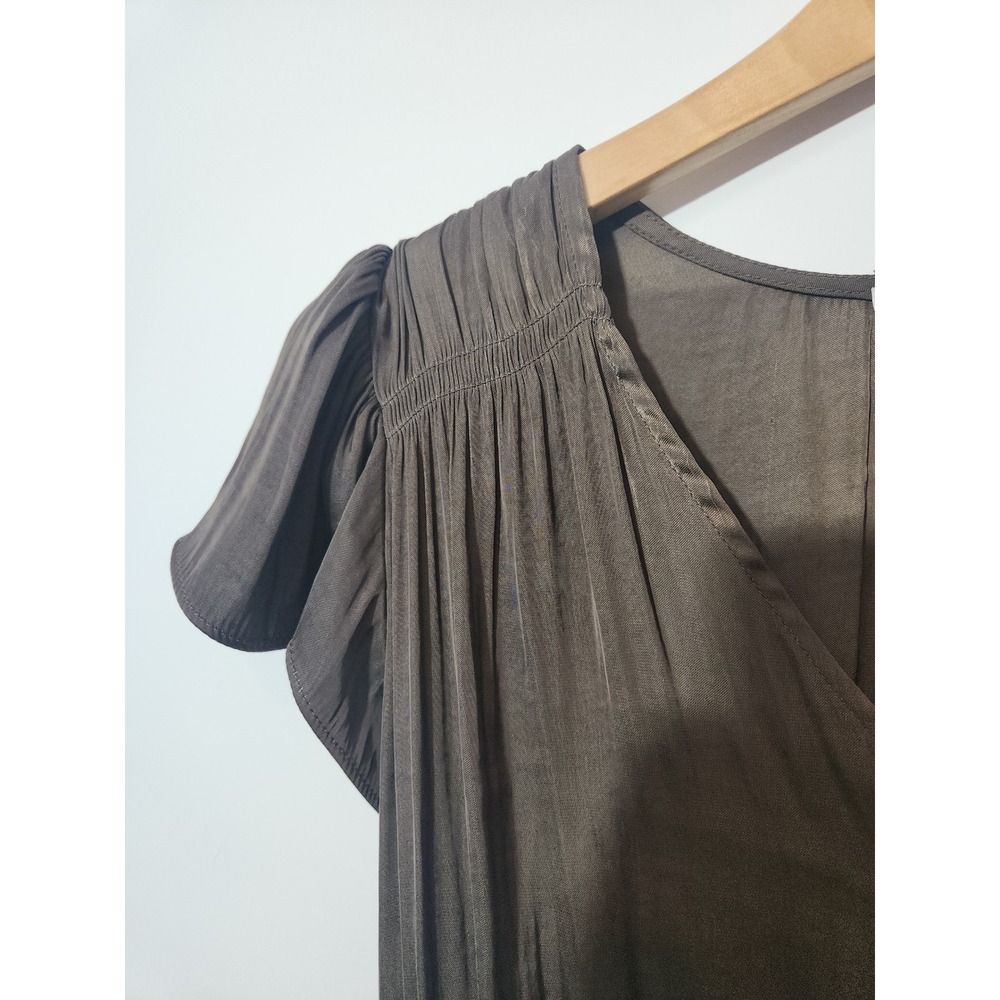 Cupcakes and Cashmere Brown Satin V-Neck Smocked Waist Blouse Top XS NWT - Picture 5 of 9